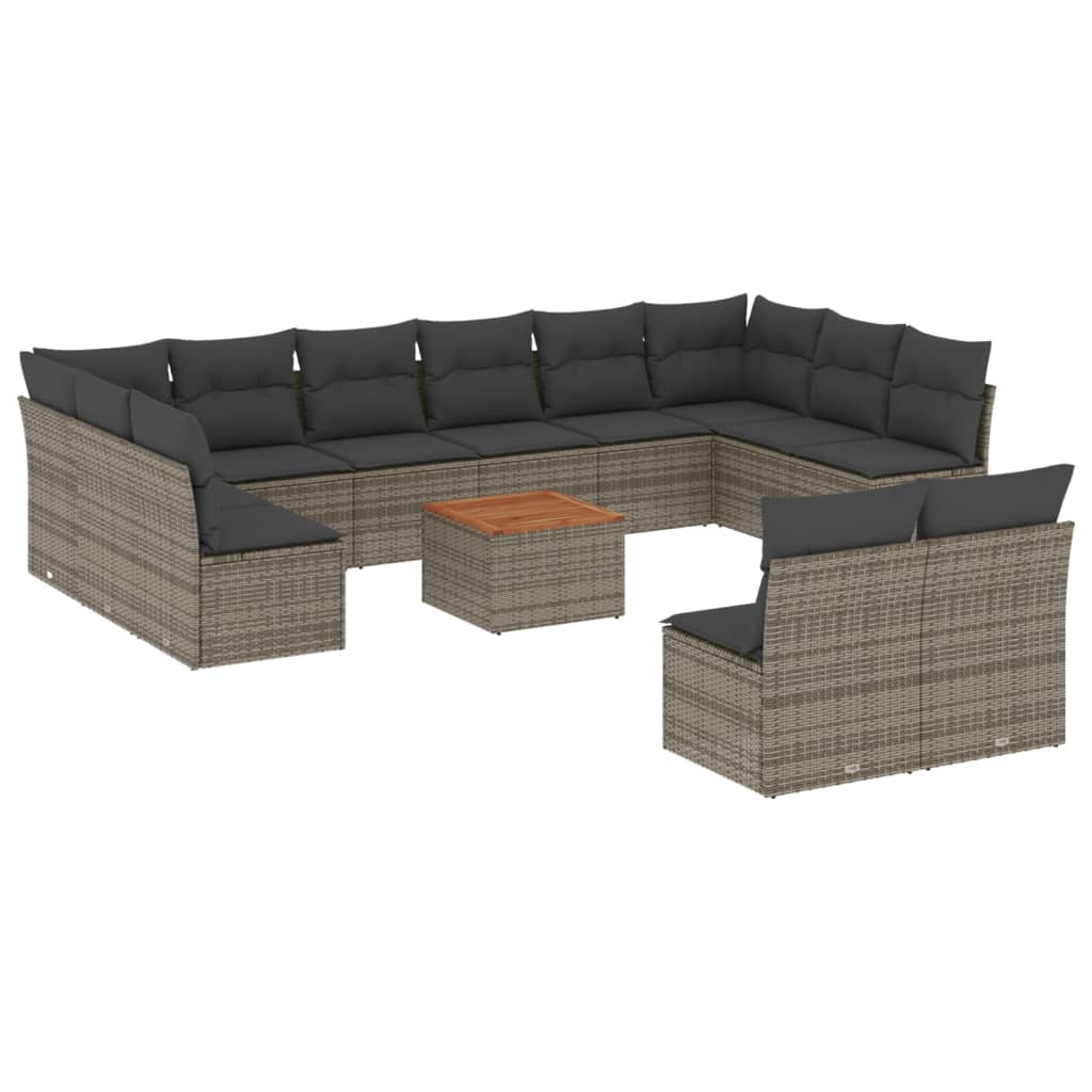 Set Divani da Giardino 13 pz con Cuscini Grigio in Polyrattan - immagine 2