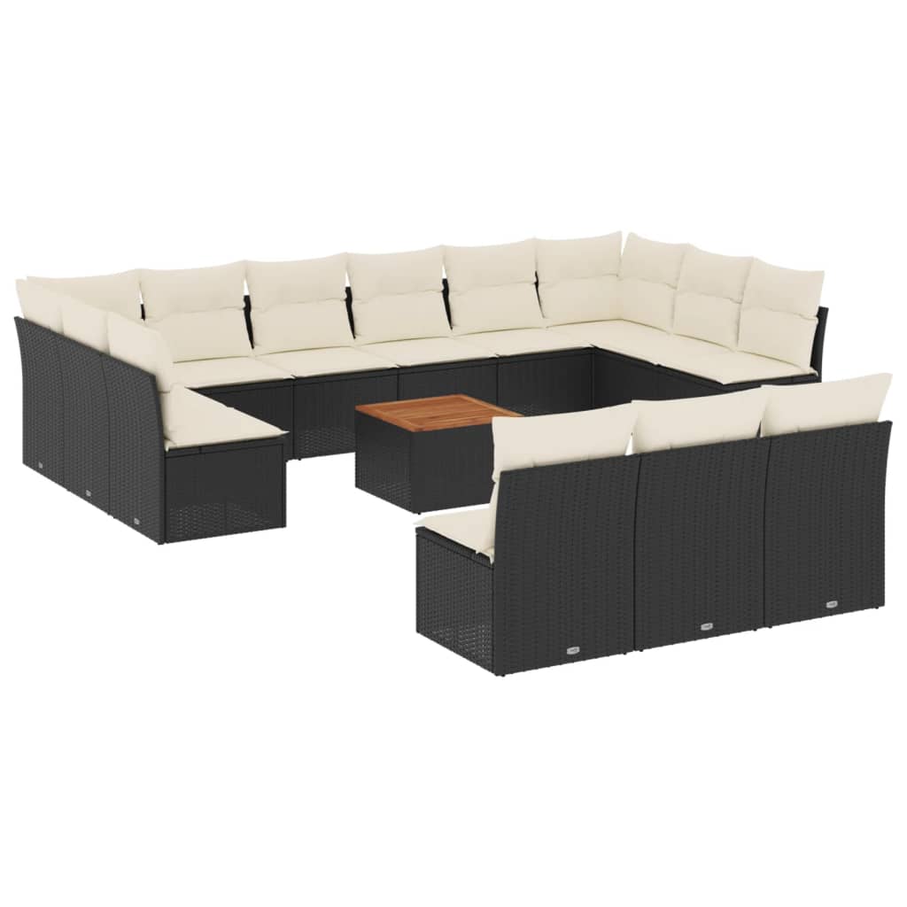 Set Divani da Giardino 14pz con Cuscini in Polyrattan Nero - immagine 2