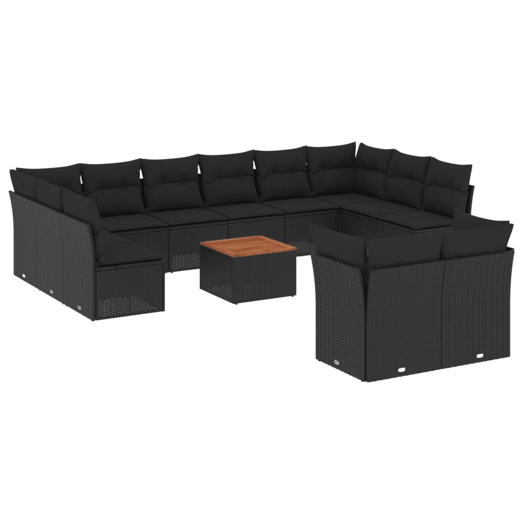 Set Divani da Giardino 13pz con Cuscini Nero in Polyrattan - immagine 2