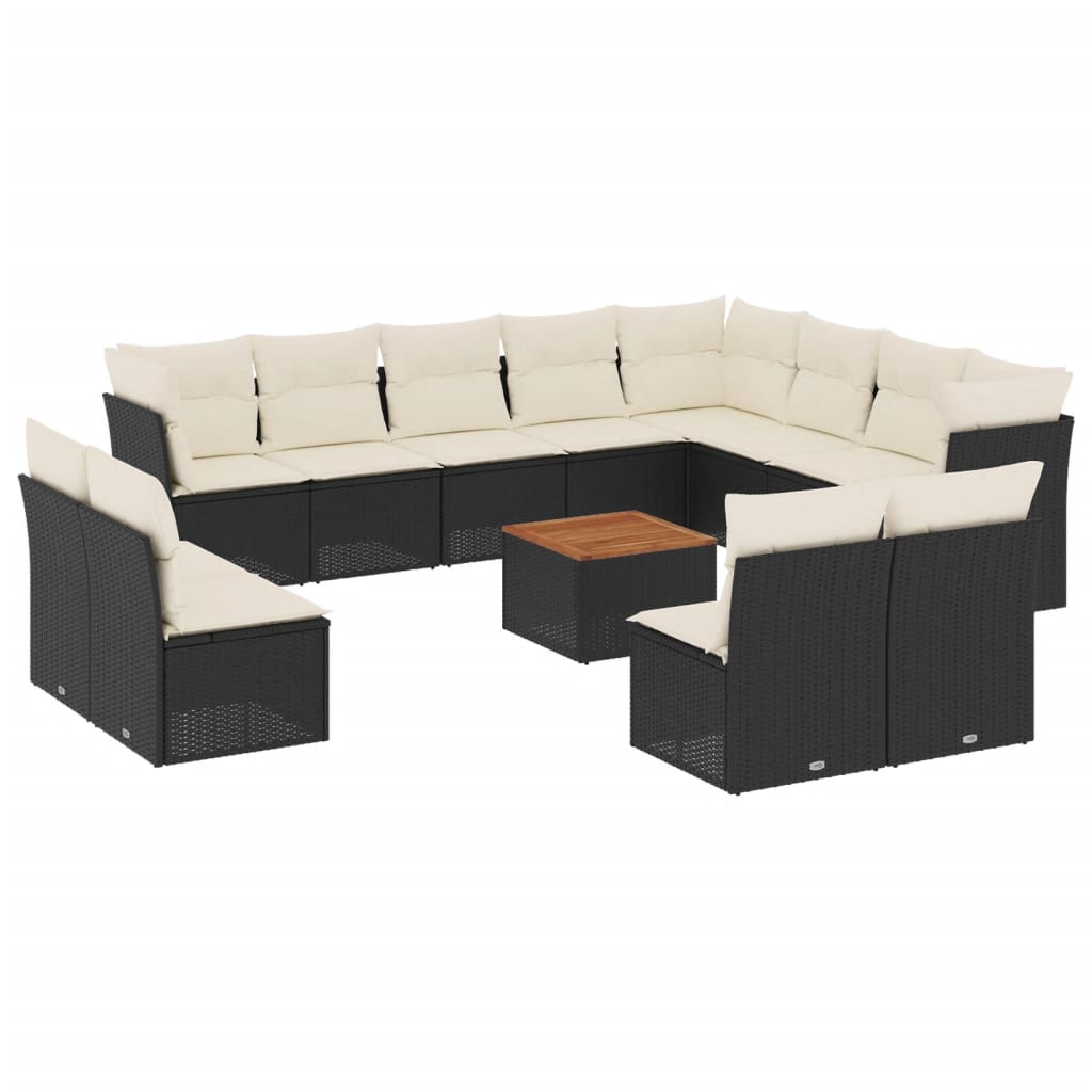 Set Divani da Giardino 13pz con Cuscini Nero in Polyrattan - immagine 2