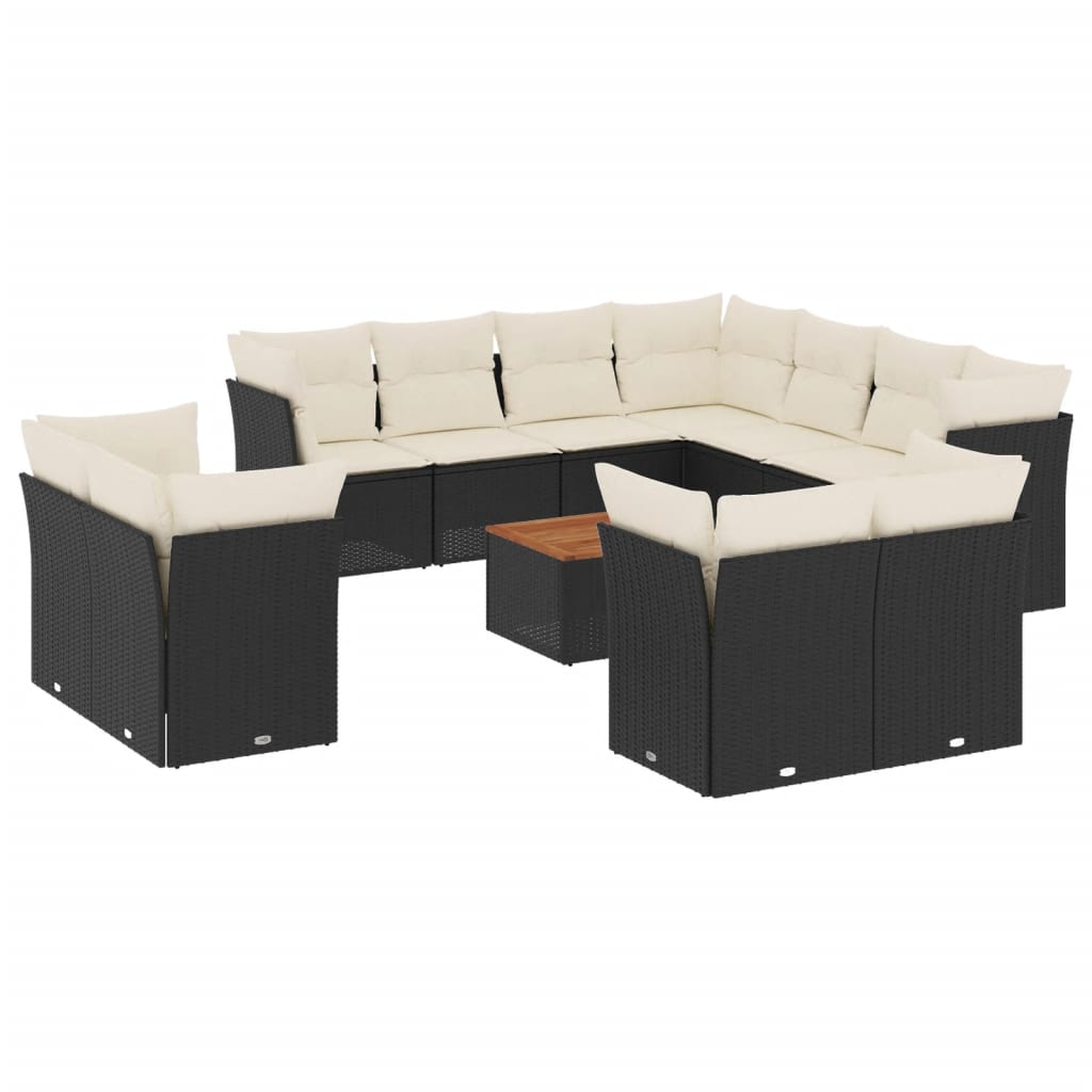 Set Divani da Giardino 12 pz con Cuscini Nero in Polyrattan - immagine 2