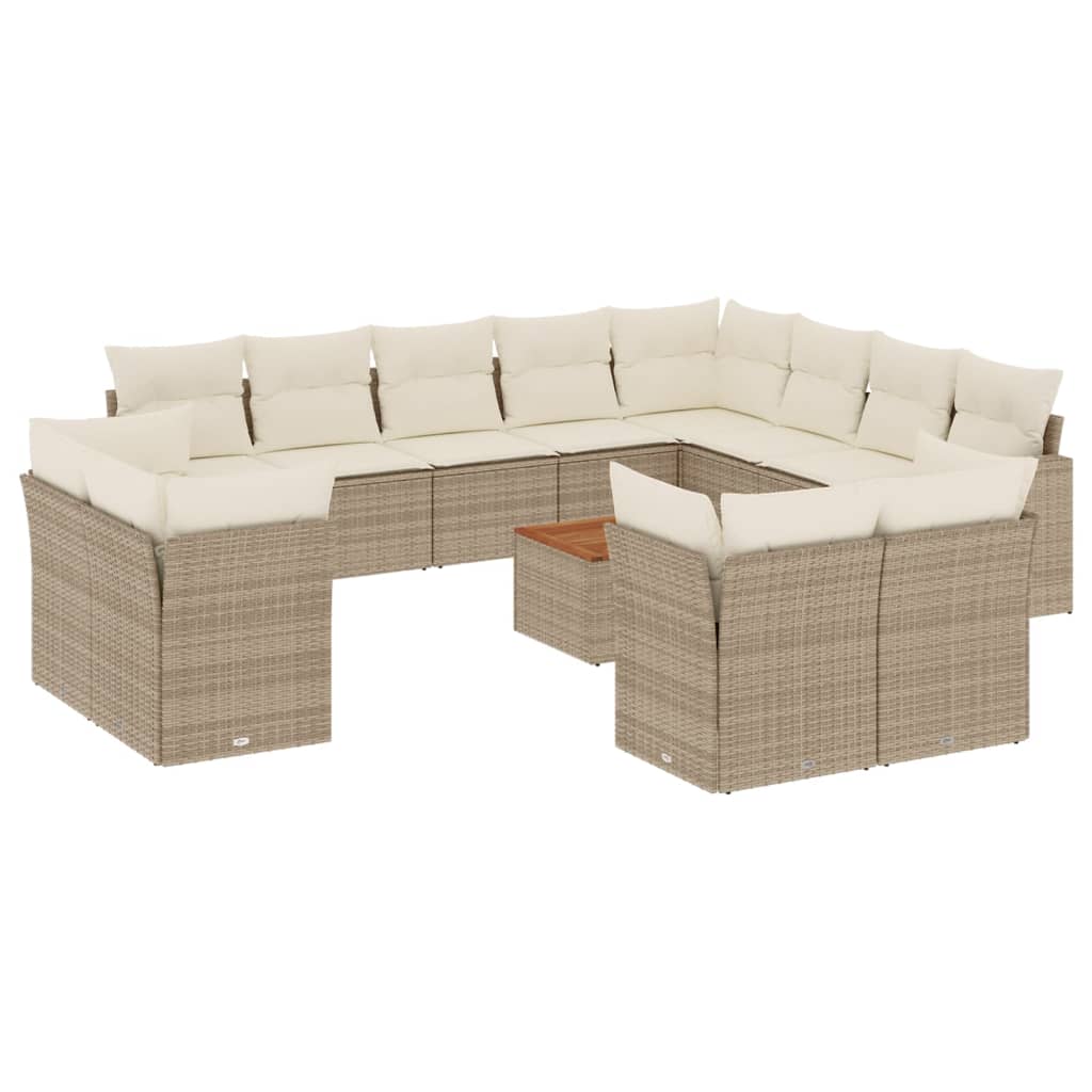 Set Divano da Giardino 13 pz con Cuscini Beige in Polyrattan - immagine 2