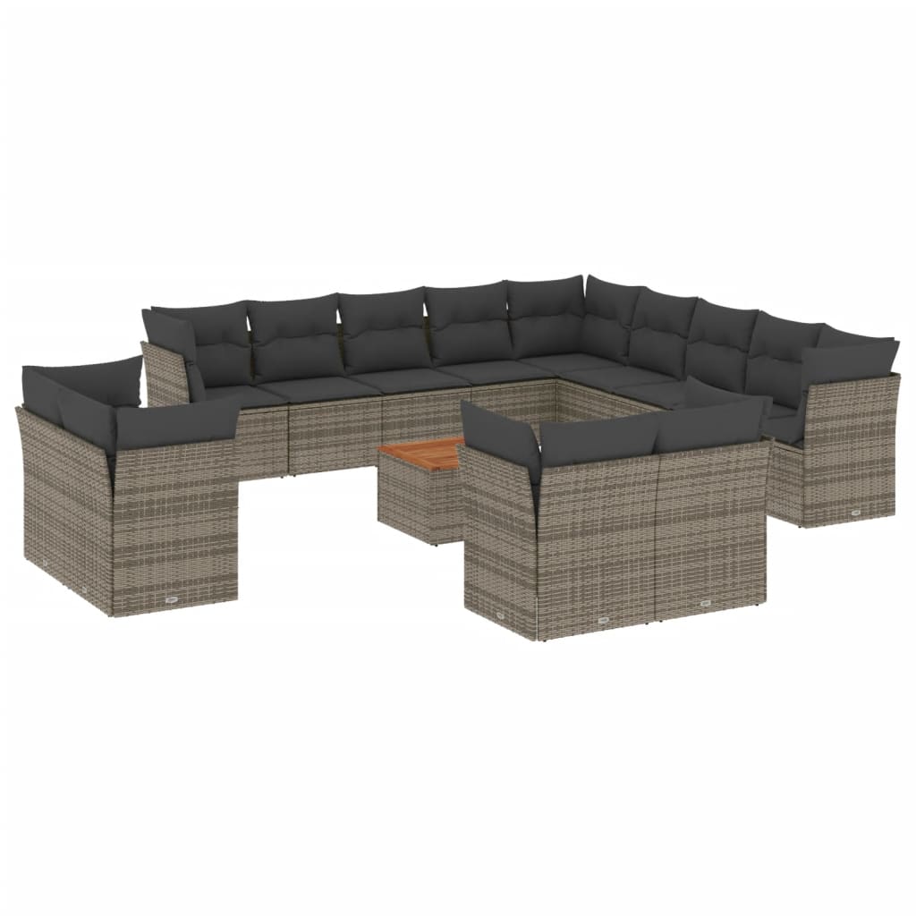 Set Divani da Giardino 14pz con Cuscini in Polyrattan Grigio - immagine 2