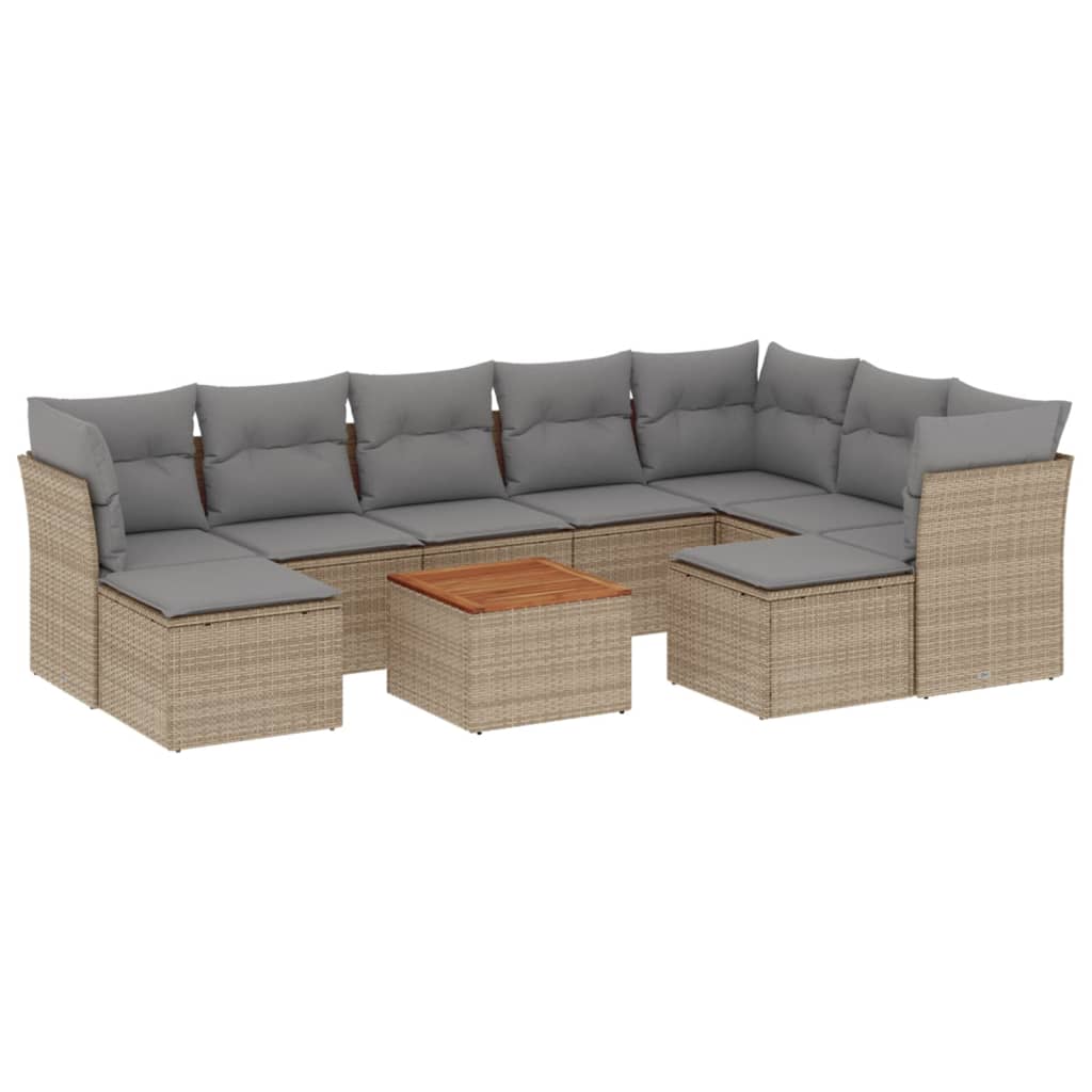 Set Divano da Giardino 10 pz con Cuscini Beige in Polyrattan - immagine 2