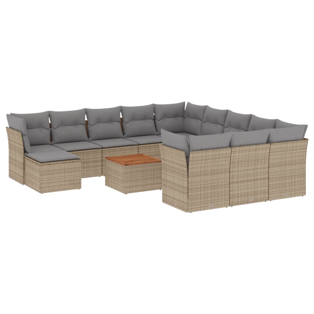 Set Divano da Giardino 13 pz con Cuscini Beige in Polyrattan - immagine 2