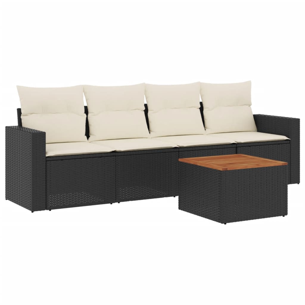 Set Divani da Giardino 5 pz con Cuscini in Polyrattan Nero - immagine 2