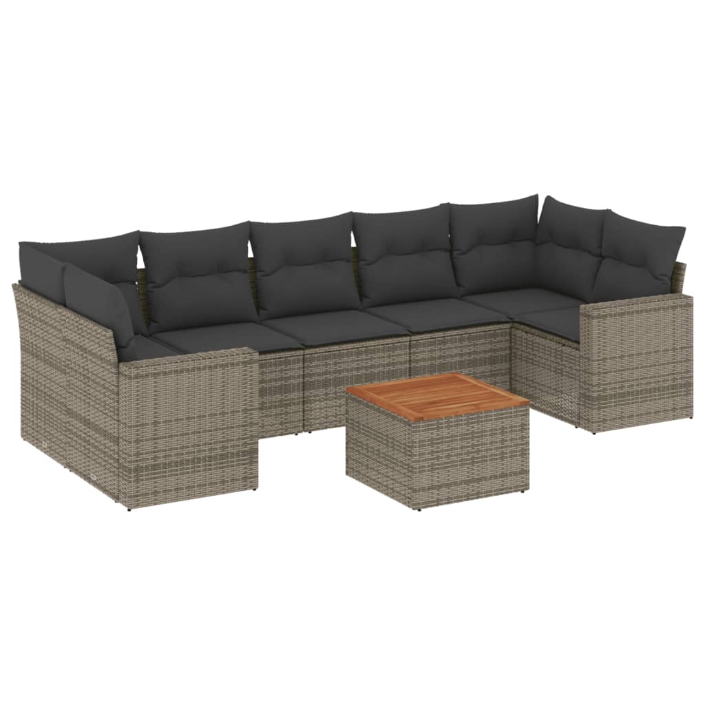 Set Divano da Giardino 8 pz con Cuscini Grigio in Polyrattan - immagine 2