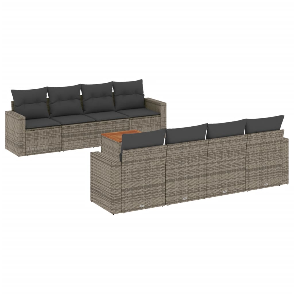 Set Divano da Giardino 9 pz con Cuscini Grigio in Polyrattan - immagine 2