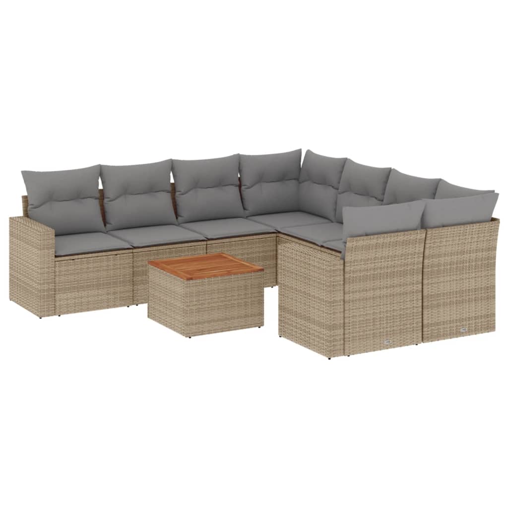 Set Divano da Giardino 9 pz con Cuscini Beige in Polyrattan - immagine 2