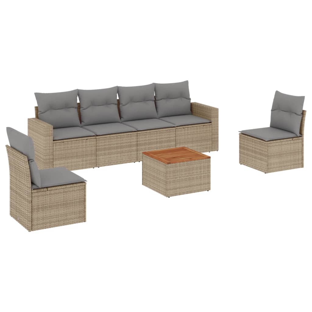 Set Divani da Giardino 7 pz con Cuscini Beige in Polyrattan - immagine 2