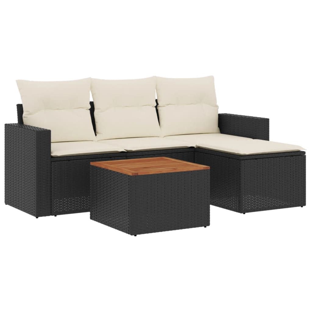 Set Divani da Giardino 5 pz con Cuscini in Polyrattan Nero - immagine 2