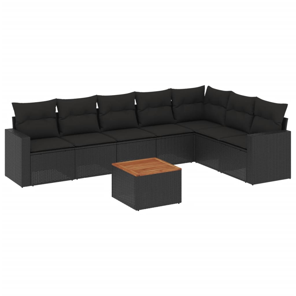 Set Divani da Giardino con Cuscini 8 pz Nero in Polyrattan - immagine 2
