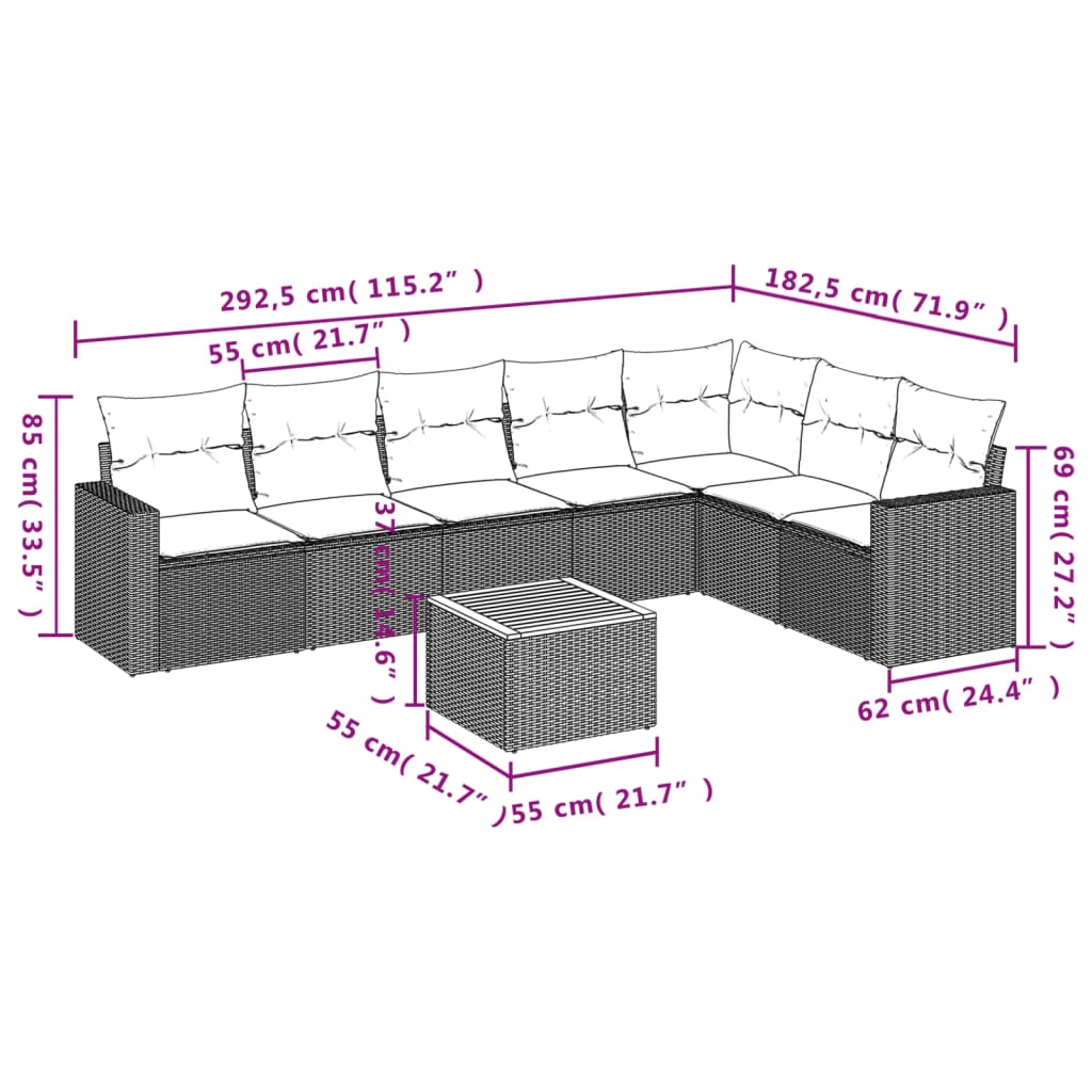 Set Divani da Giardino con Cuscini 8 pz Nero in Polyrattan - immagine 3