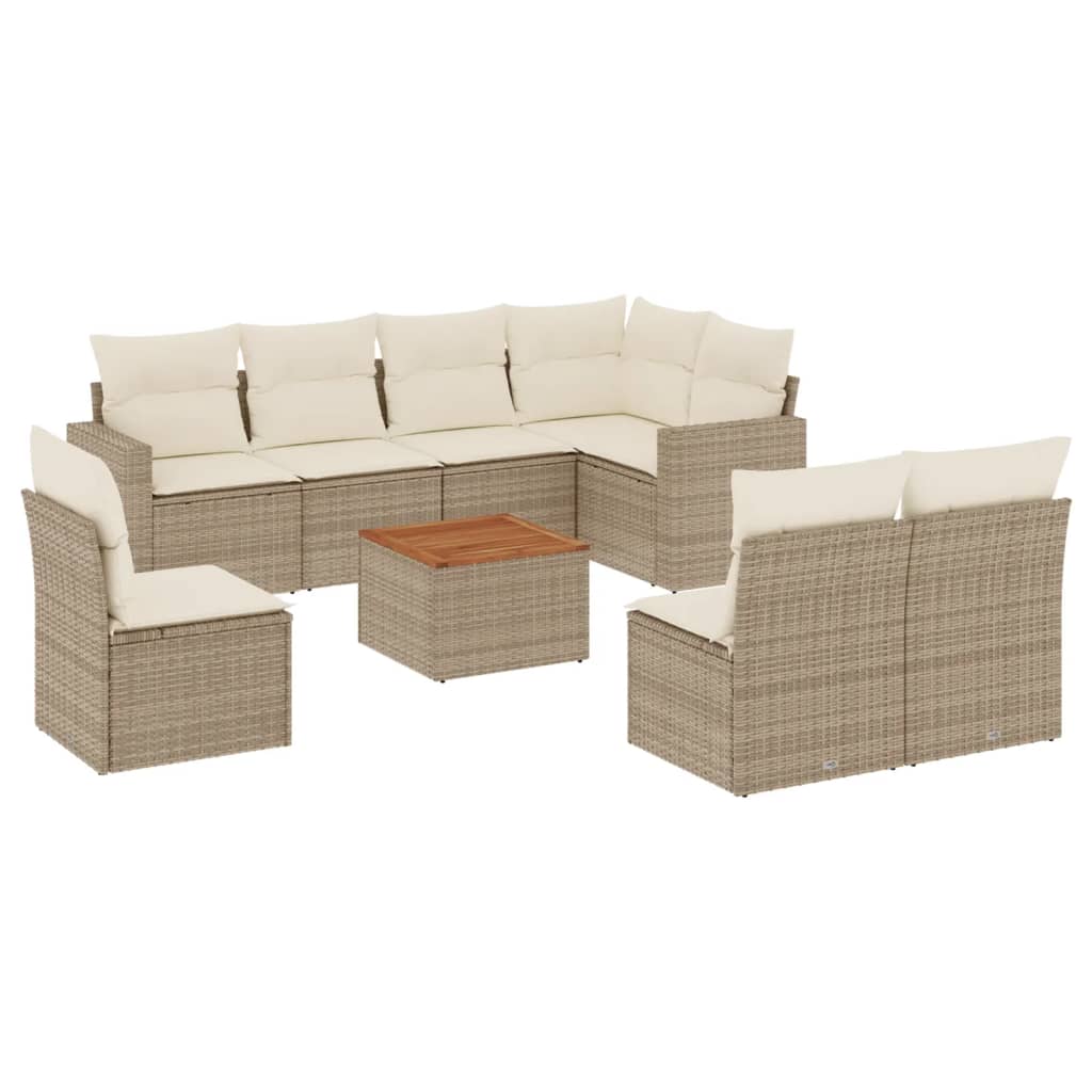 Set Divano da Giardino 9 pz con Cuscini Beige in Polyrattan - immagine 2