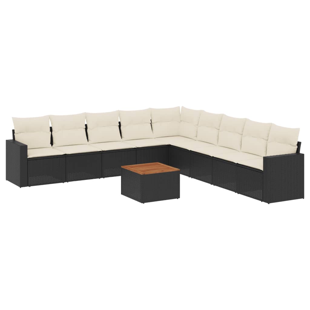 Set Divani da Giardino 10pz con Cuscini in Polyrattan Nero - immagine 2