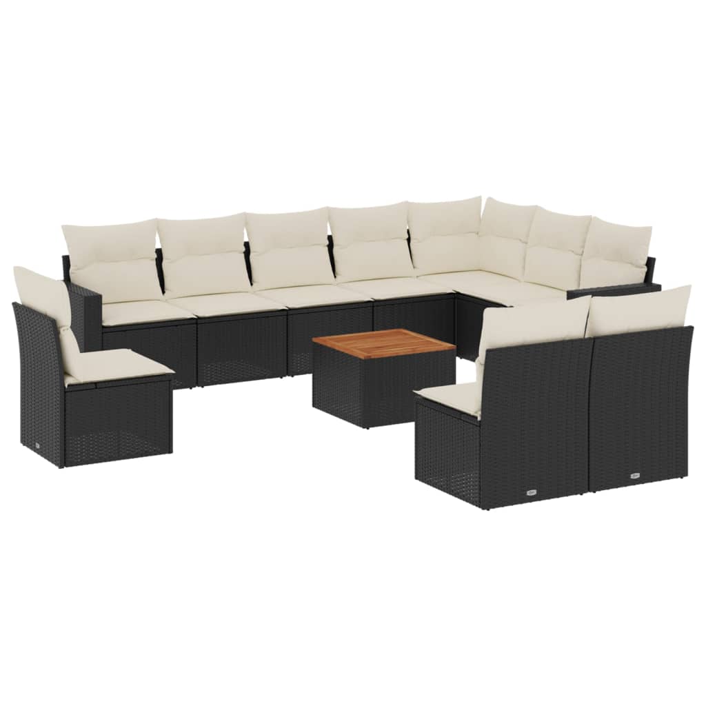 Set Divani da Giardino 11 pz con Cuscini in Polyrattan Nero - immagine 2