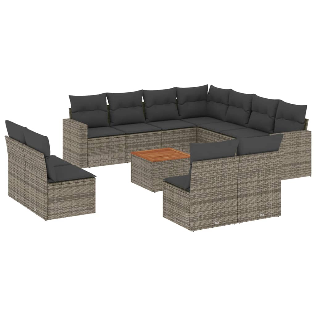 Set Divani da Giardino 12 pz con Cuscini Grigio in Polyrattan - immagine 2