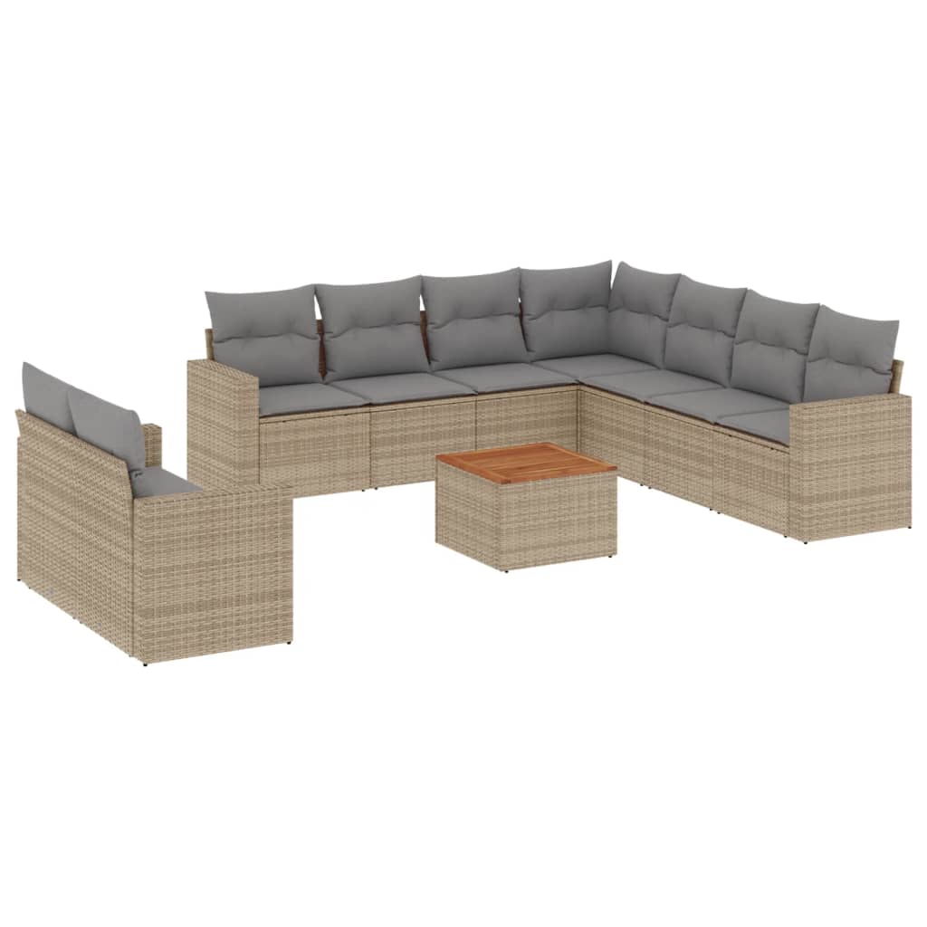 Set Divano da Giardino 10 pz con Cuscini Beige in Polyrattan - immagine 2