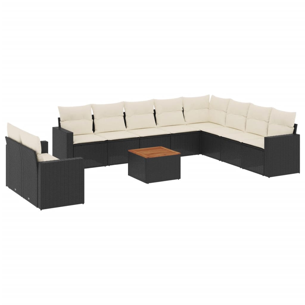 Set Divani da Giardino 11 pz con Cuscini in Polyrattan Nero - immagine 2