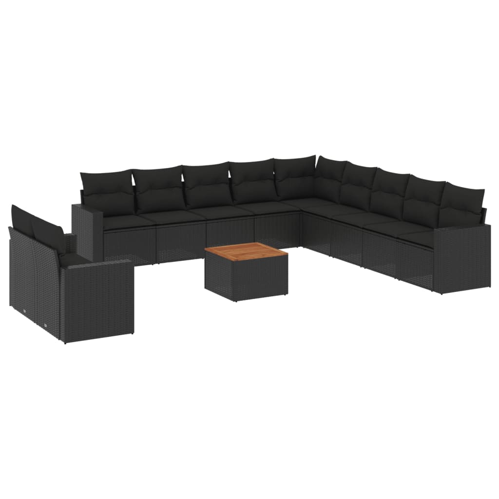 Set Divani da Giardino 12 pz con Cuscini Nero in Polyrattan - immagine 2
