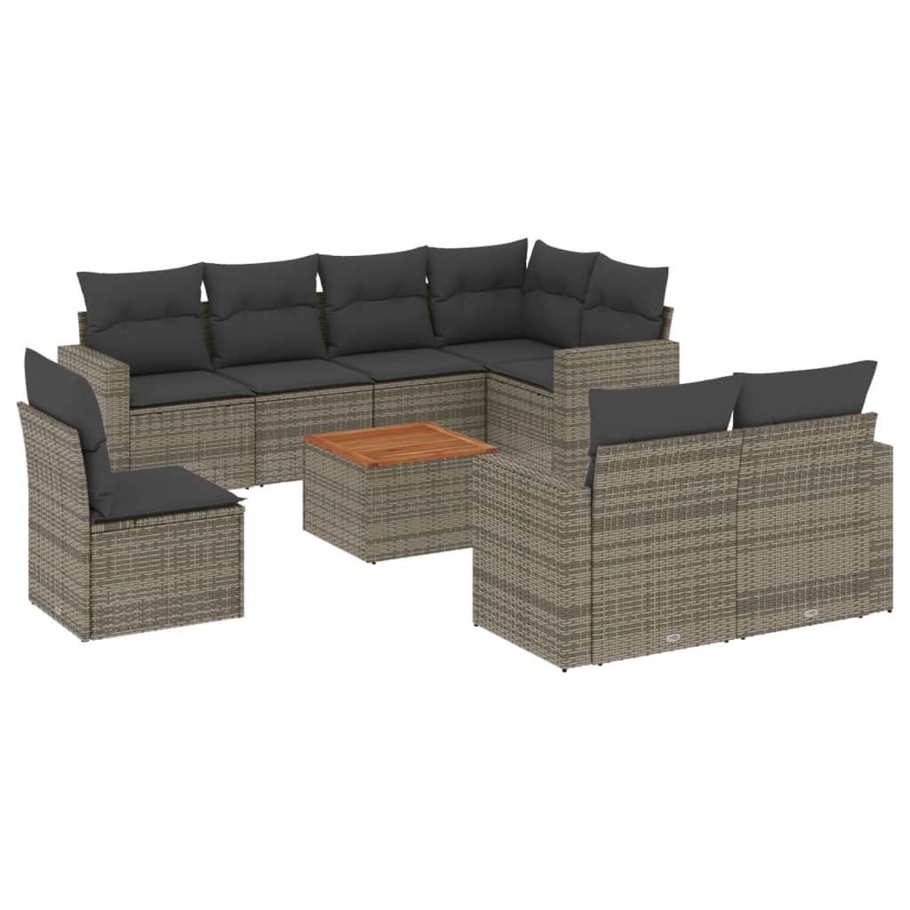 Set Divano da Giardino 9 pz con Cuscini Grigio in Polyrattan - immagine 2