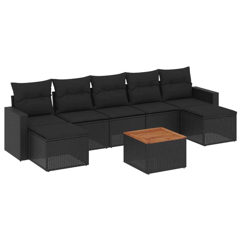 Set Divani da Giardino con Cuscini 8 pz Nero in Polyrattan - immagine 2