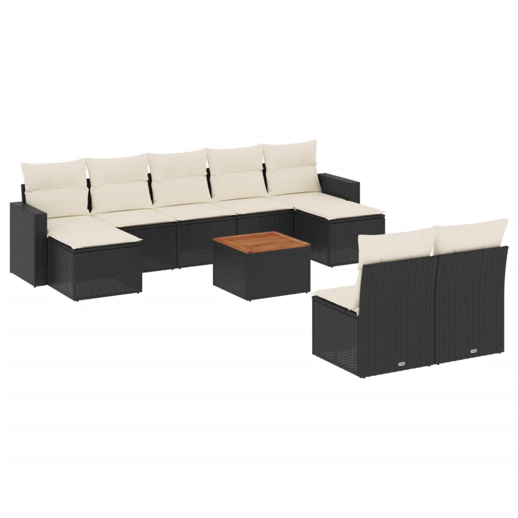 Set Divani da Giardino 10pz con Cuscini in Polyrattan Nero - immagine 2