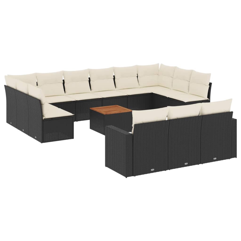 Set Divani da Giardino 14pz con Cuscini in Polyrattan Nero - immagine 2
