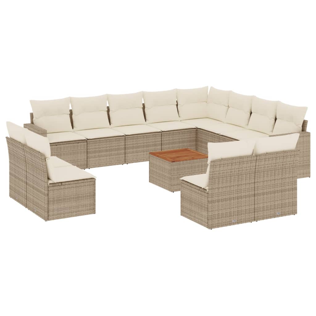 Set Divano da Giardino 13 pz con Cuscini Beige in Polyrattan - immagine 2