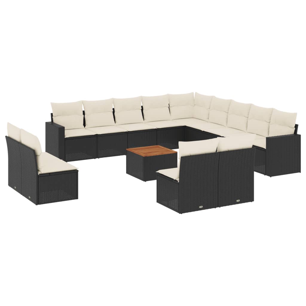 Set Divani da Giardino 14pz con Cuscini in Polyrattan Nero - immagine 2