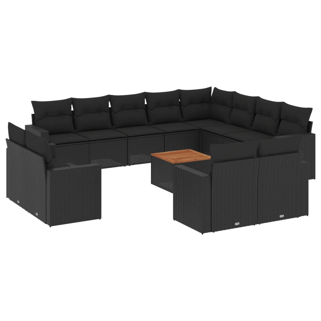 Set Divani da Giardino 13pz con Cuscini Nero in Polyrattan - immagine 2