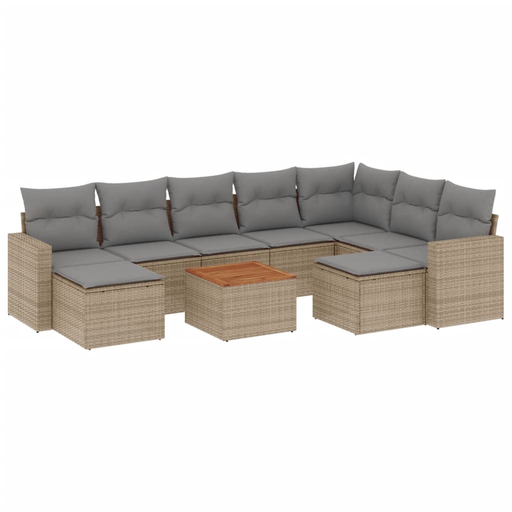 Set Divano da Giardino 10 pz con Cuscini Beige in Polyrattan - immagine 2