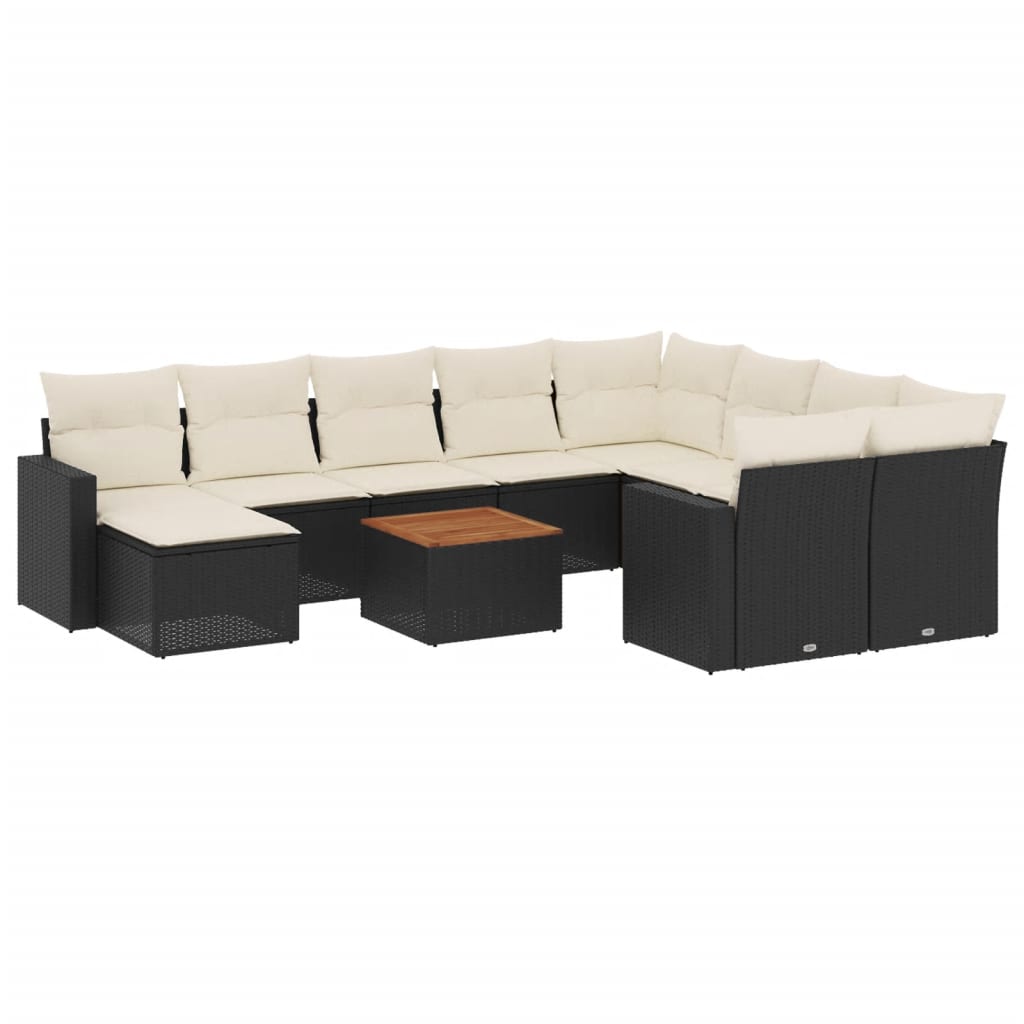 Set Divani da Giardino 11 pz con Cuscini in Polyrattan Nero - immagine 2