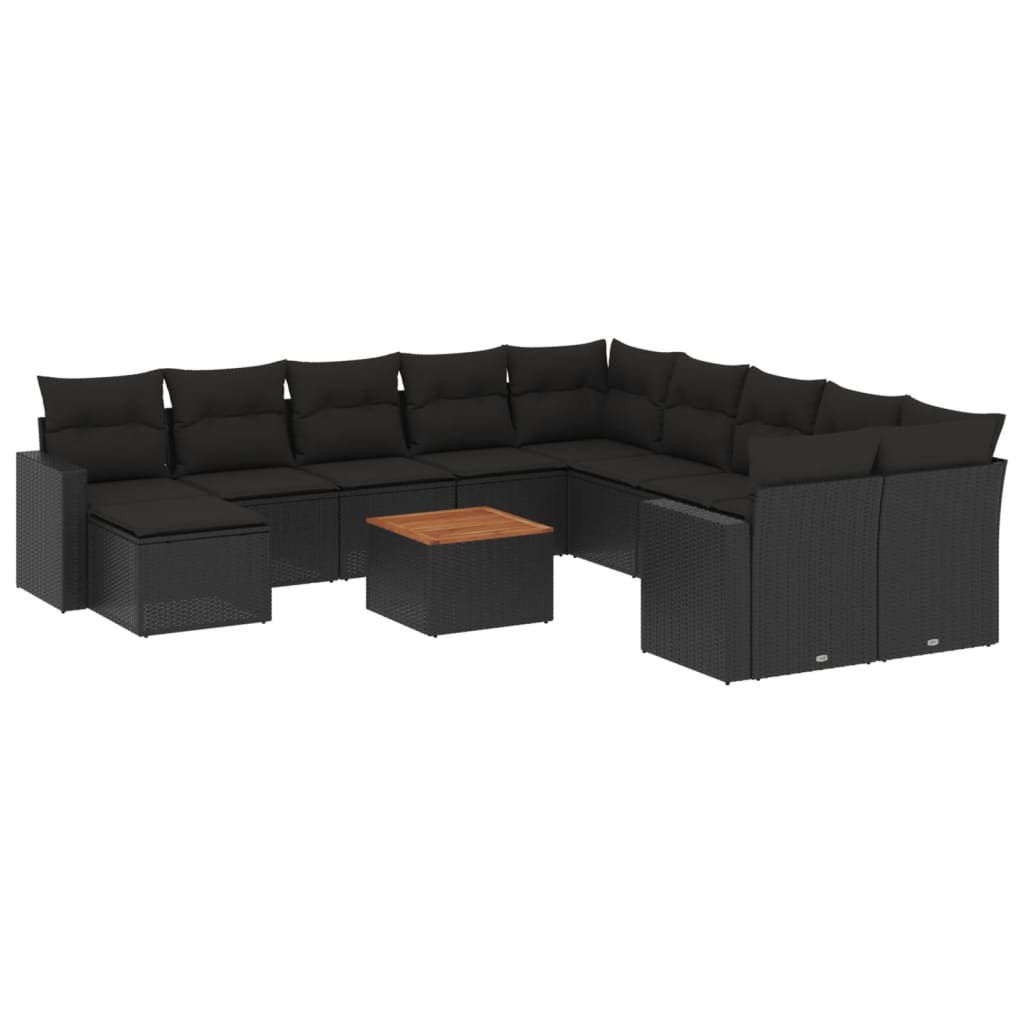 Set Divani da Giardino 12 pz con Cuscini Nero in Polyrattan - immagine 2
