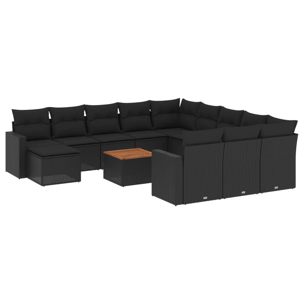 Set Divani da Giardino 13pz con Cuscini Nero in Polyrattan - immagine 2