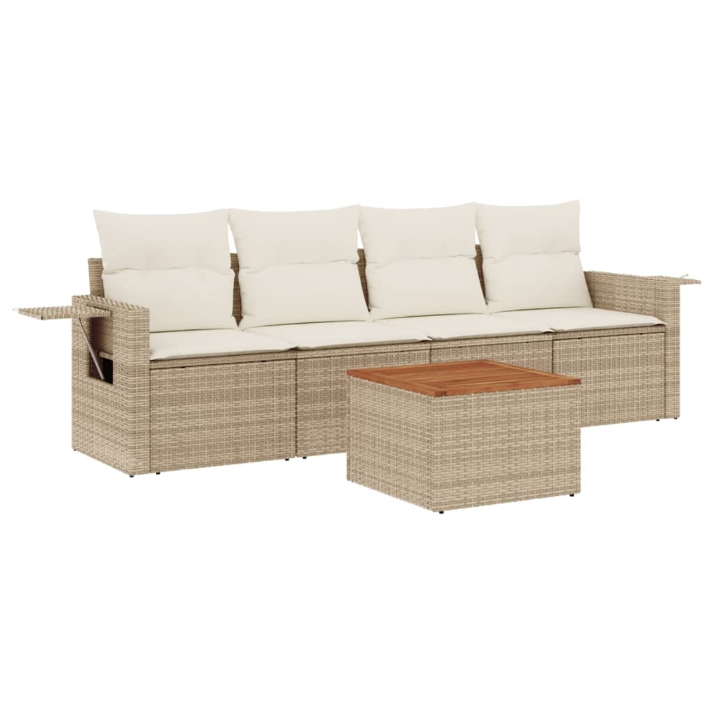 Set Divano da Giardino 5 pz con Cuscini Beige in Polyrattan - immagine 2