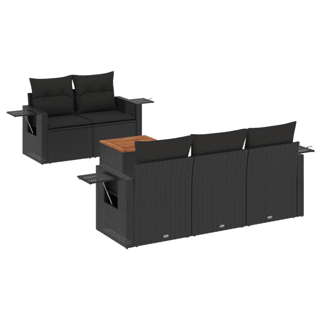 Set Divano da Giardino 6 pz con Cuscini Nero in Polyrattan - immagine 2