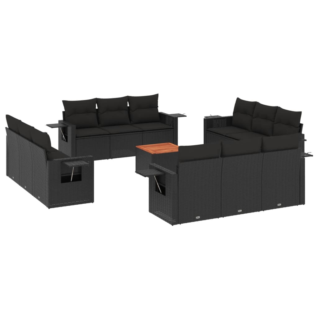 Set Divani da Giardino 13pz con Cuscini Nero in Polyrattan - immagine 2