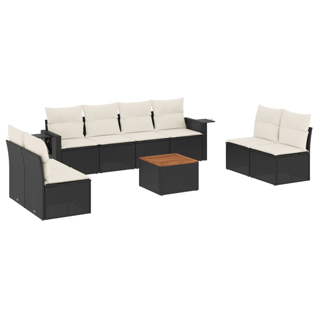 Set Divani da Giardino 9 pz con Cuscini Nero in Polyrattan - immagine 2