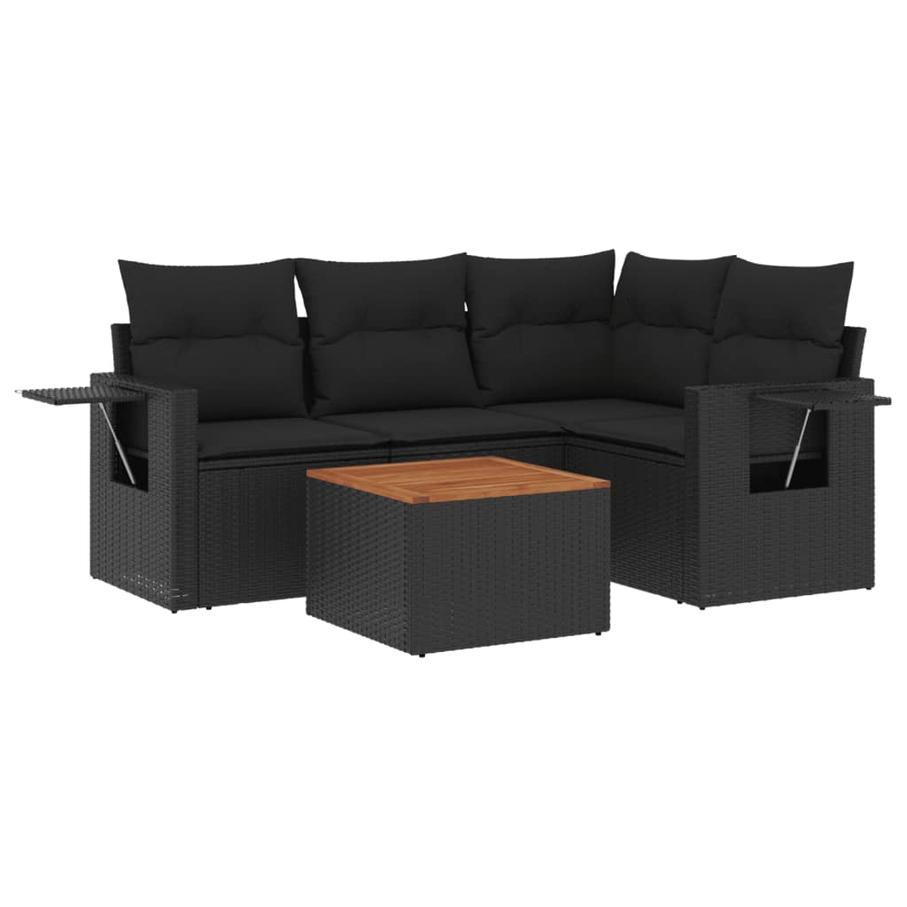 Set Divani da Giardino 5 pz con Cuscini in Polyrattan Nero - immagine 2