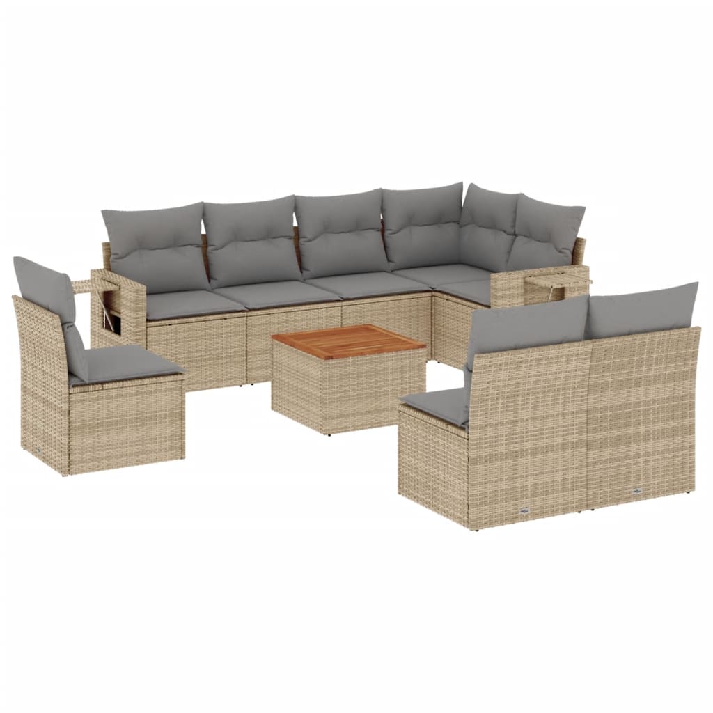 Set Divano da Giardino 9 pz con Cuscini Beige in Polyrattan - immagine 2
