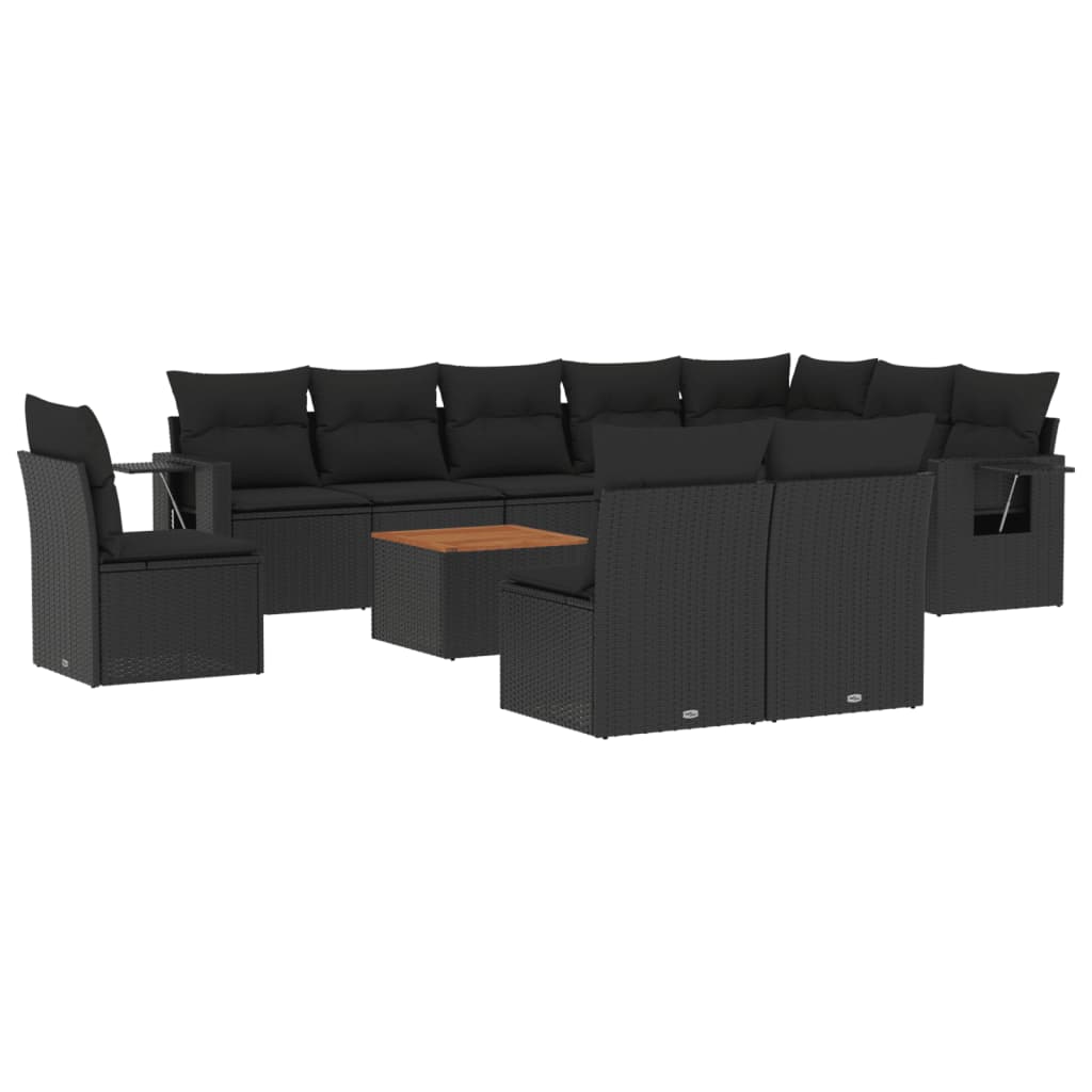 Set Divani da Giardino 11 pz con Cuscini in Polyrattan Nero - immagine 2