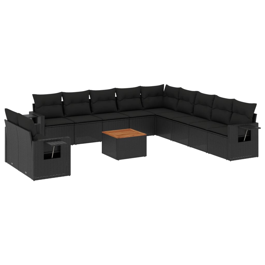 Set Divani da Giardino 12 pz con Cuscini Nero in Polyrattan - immagine 2