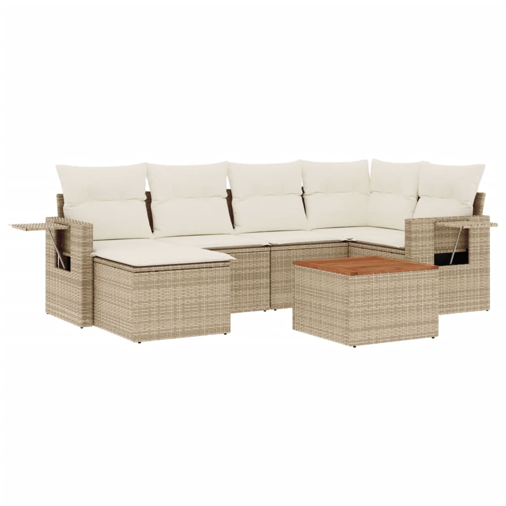 Set Divani da Giardino 7 pz con Cuscini Beige in Polyrattan - immagine 2