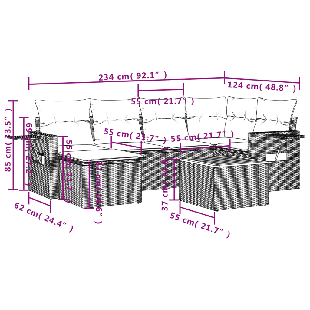 Set Divani da Giardino 7 pz con Cuscini Beige in Polyrattan - immagine 9