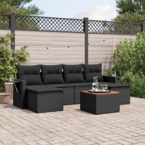 Set Divani da Giardino con Cuscini 7pz Nero Polyrattan