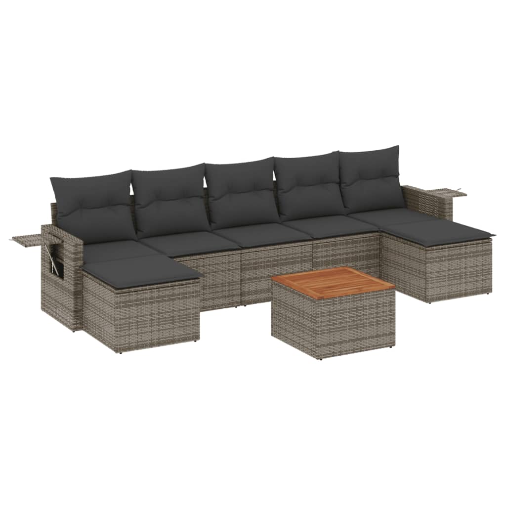 Set Divano da Giardino 8 pz con Cuscini Grigio in Polyrattan - immagine 2