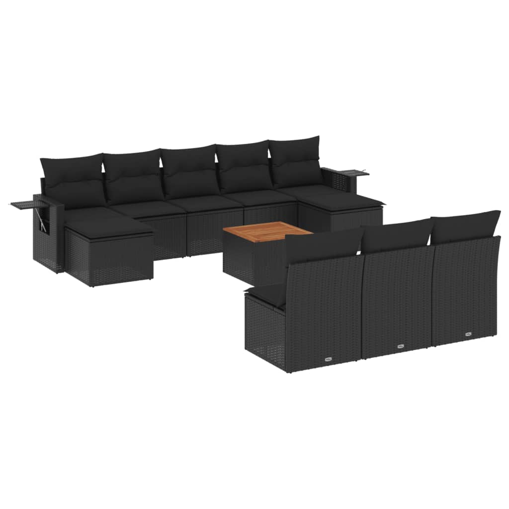 Set Divani da Giardino 11 pz con Cuscini in Polyrattan Nero - immagine 2