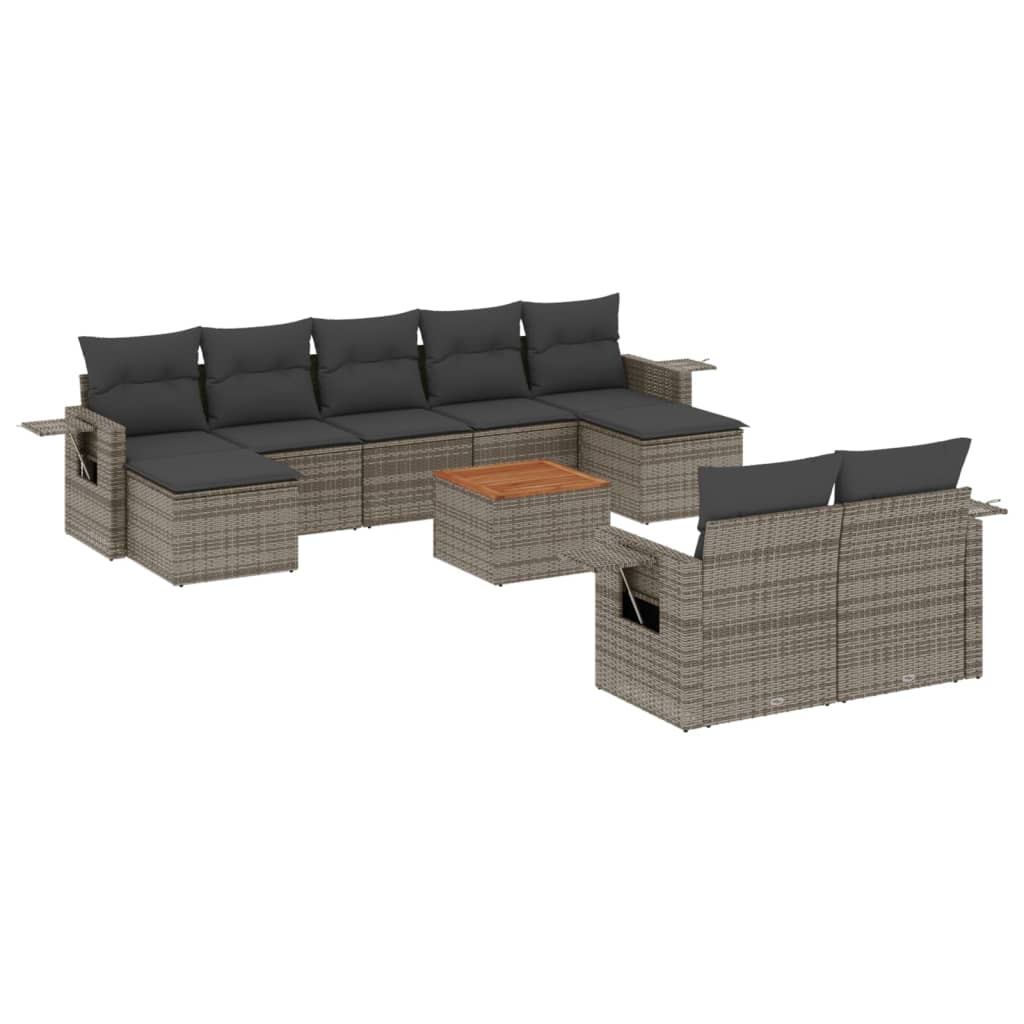 Set Divano da Giardino 10 pz con Cuscini Grigio in Polyrattan - immagine 2