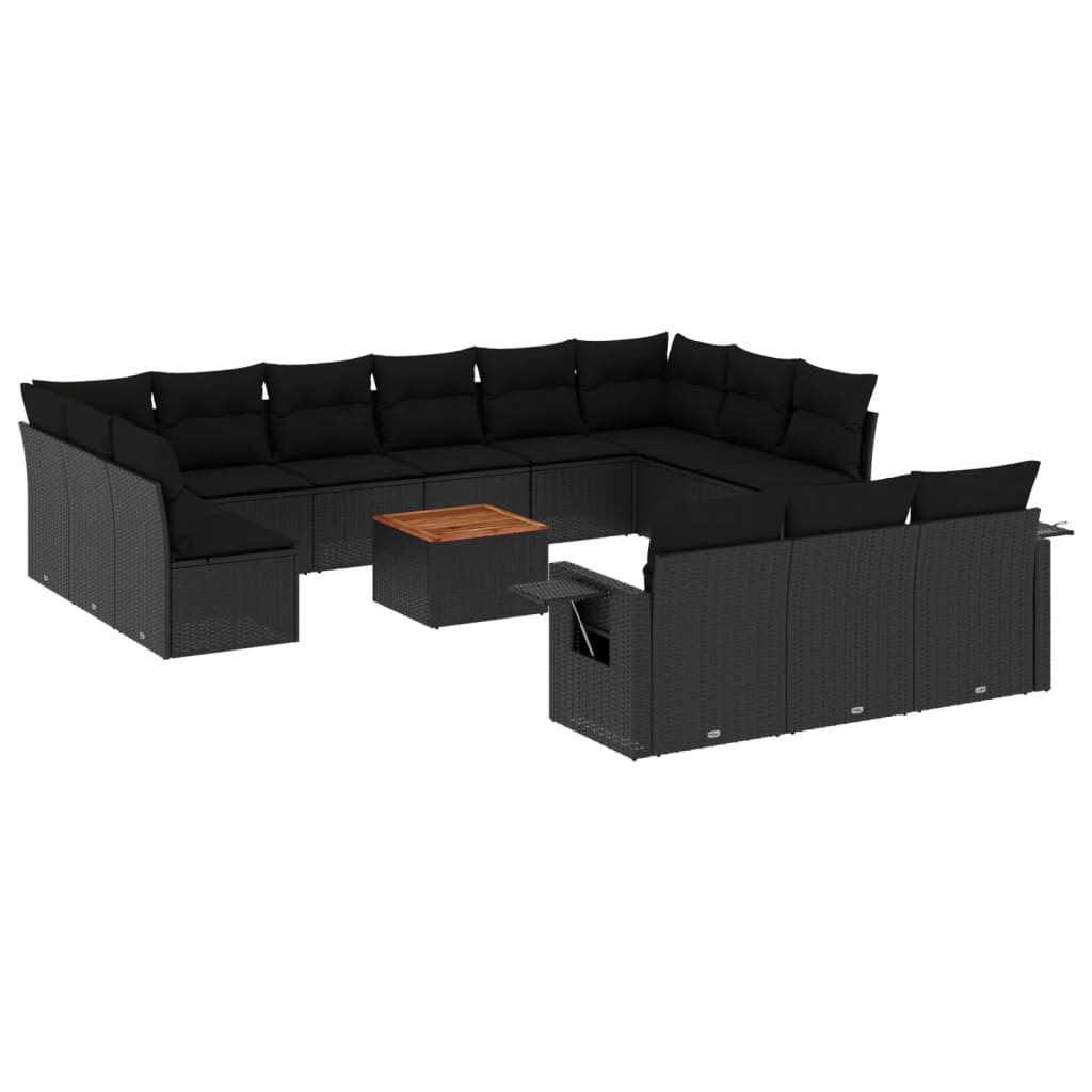 Set Divani da Giardino 14pz con Cuscini in Polyrattan Nero - immagine 2